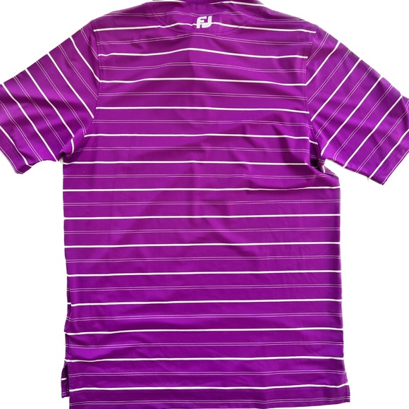 Footjoy Bright Violet Golf Striped Polo Short Sleeve 3 Button Collar Size M - Picture 3 of 5